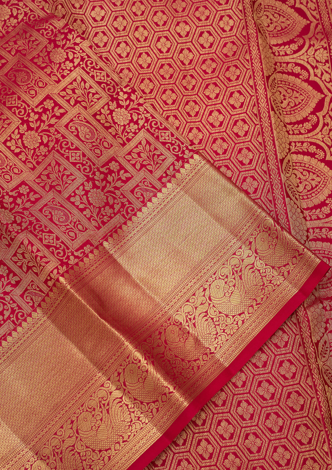 Rani Pink Pure Silk Jaal Saree With Matching Blouse Piece