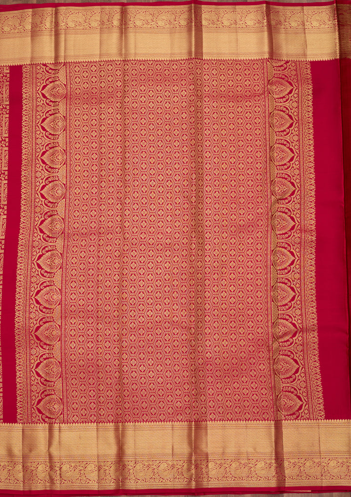 Rani Pink Pure Silk Jaal Saree With Matching Blouse Piece