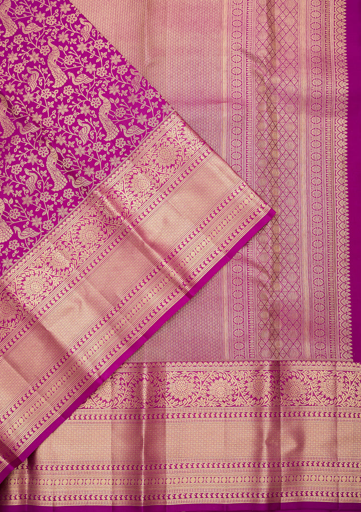 Purple Pure Silk Jaal Saree With Matching Blouse Piece