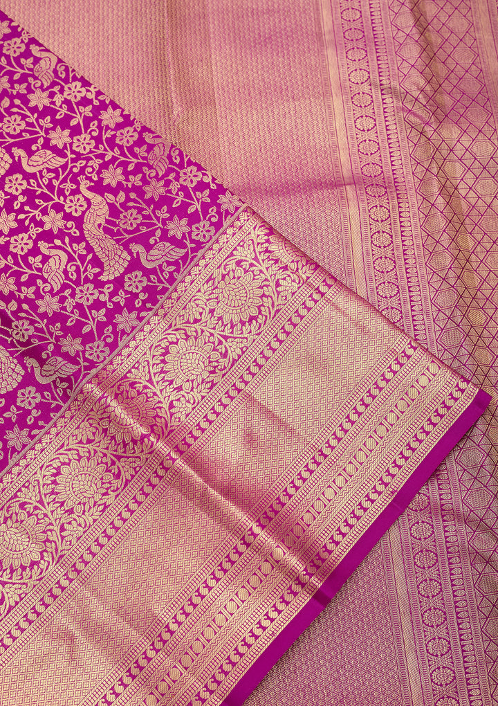 Purple Pure Silk Jaal Saree With Matching Blouse Piece