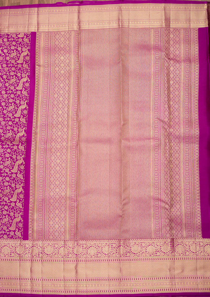 Purple Pure Silk Jaal Saree With Matching Blouse Piece