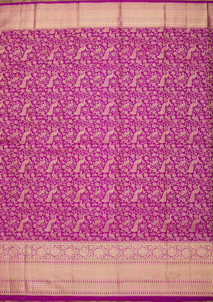 Purple Pure Silk Jaal Saree With Matching Blouse Piece