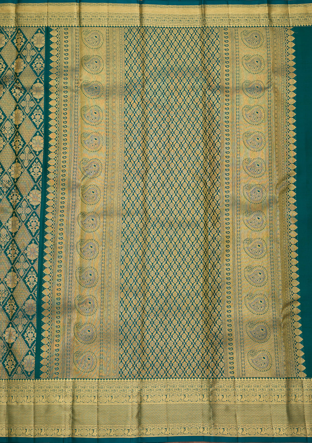 Bottle Green Pure Silk Jaal Saree With Matching Blouse Piece