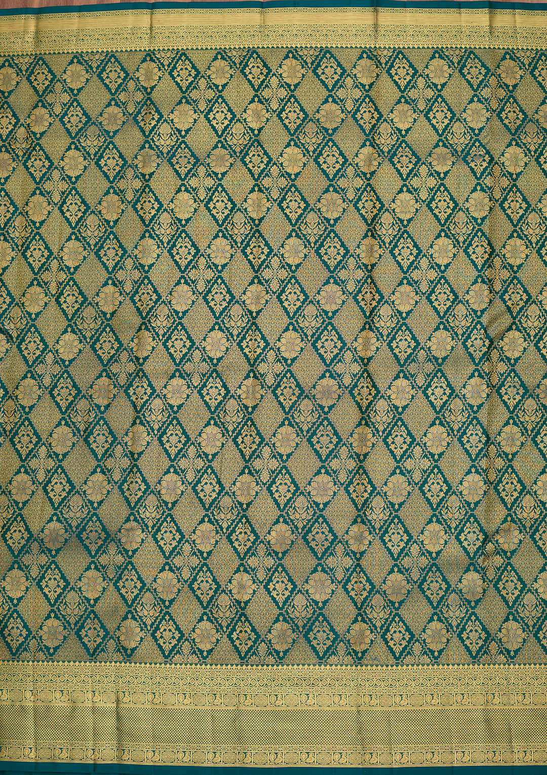 Bottle Green Pure Silk Jaal Saree With Matching Blouse Piece