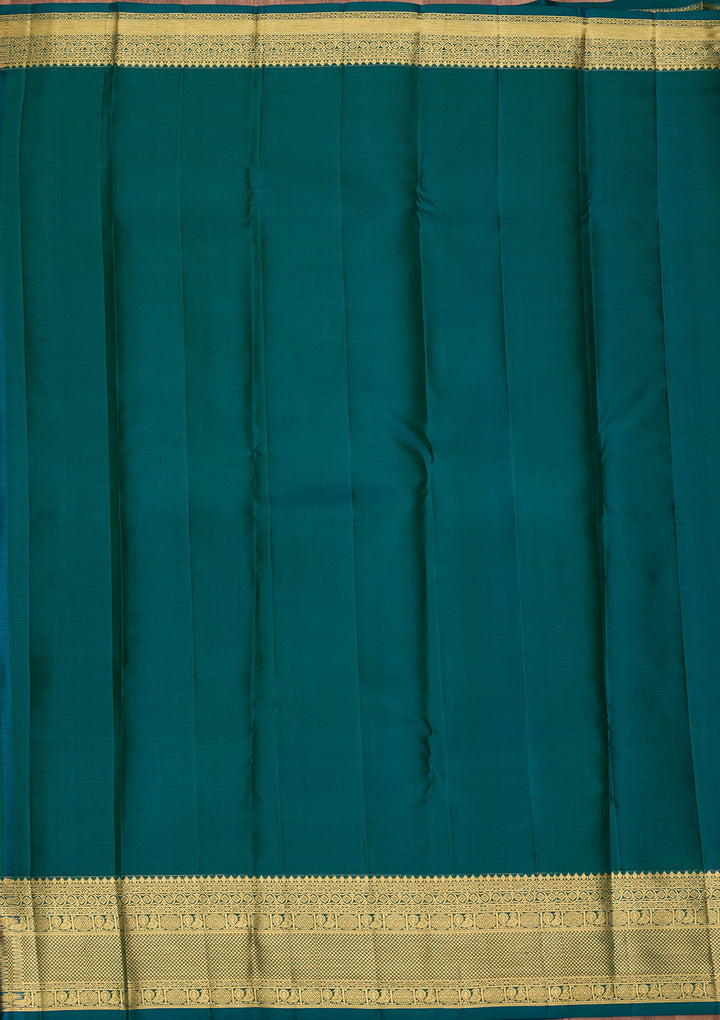 Bottle Green Pure Silk Jaal Saree With Matching Blouse Piece
