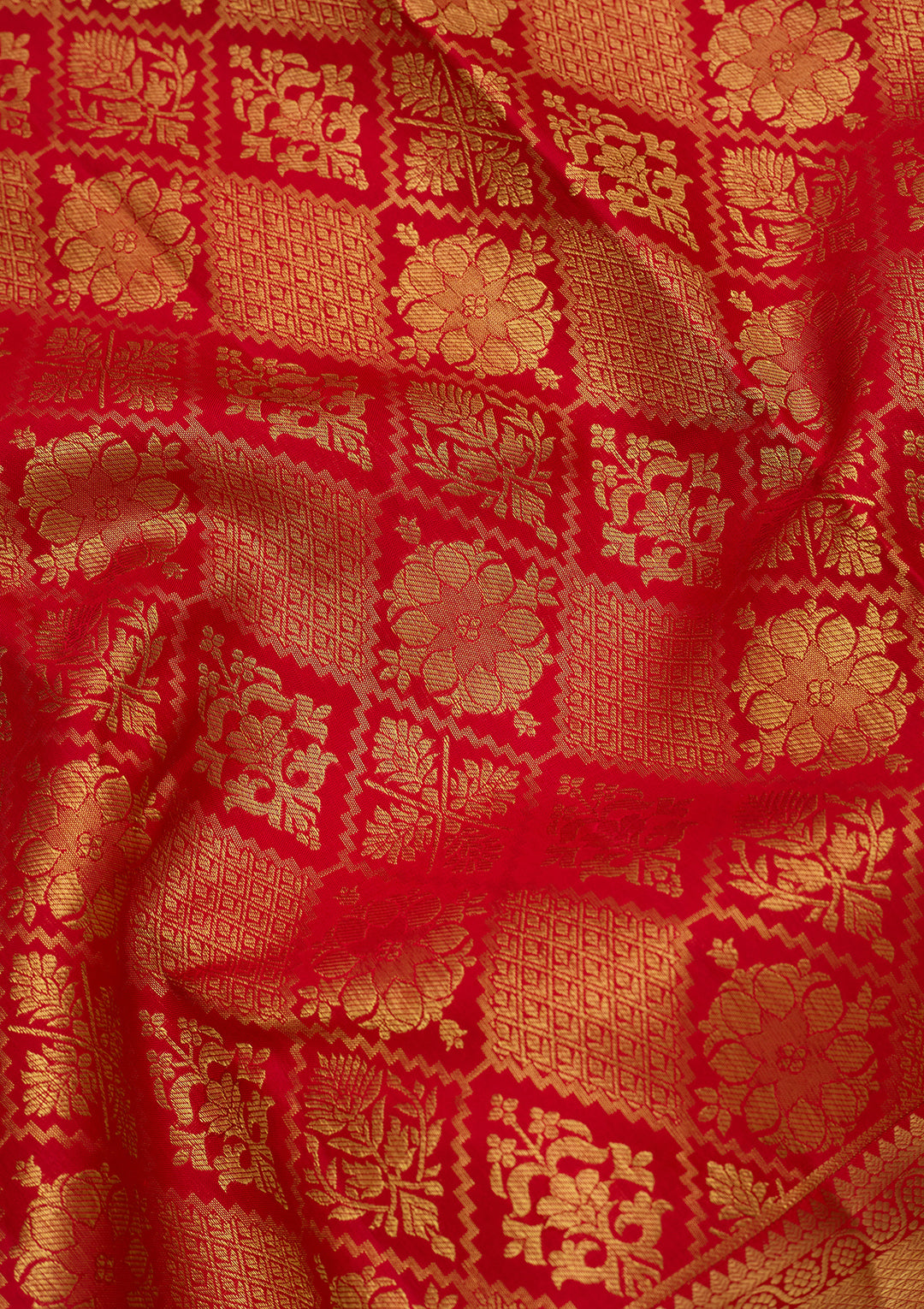 Red Pure Silk Jaal Saree With Matching Blouse Piece