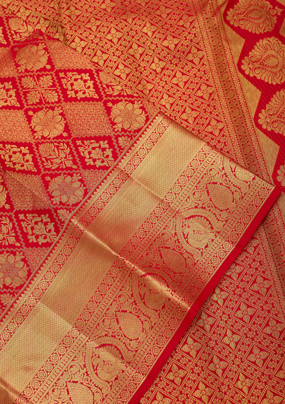 Red Pure Silk Jaal Saree With Matching Blouse Piece