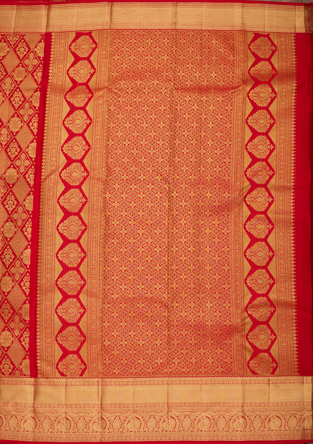 Red Pure Silk Jaal Saree With Matching Blouse Piece