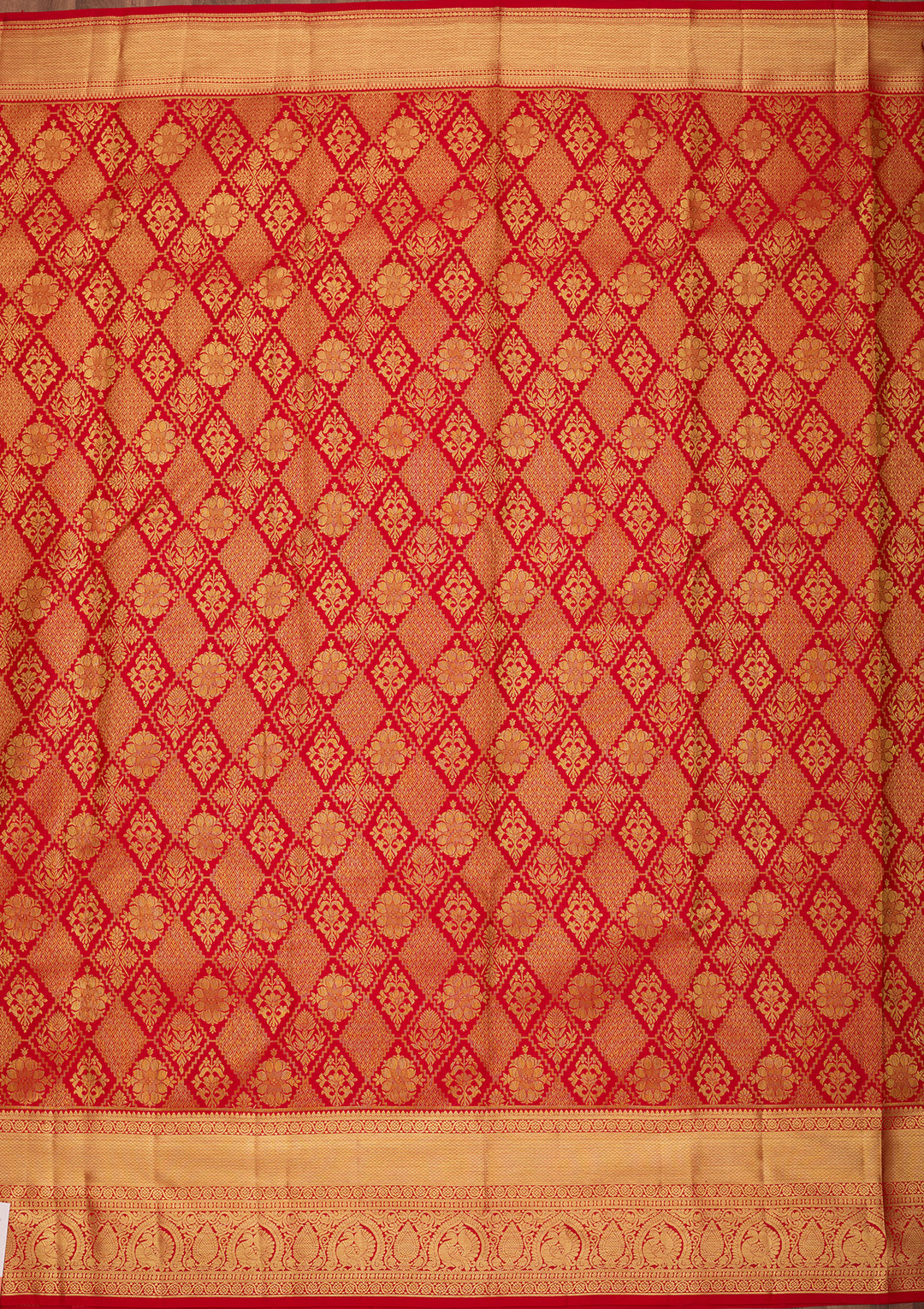 Red Pure Silk Jaal Saree With Matching Blouse Piece