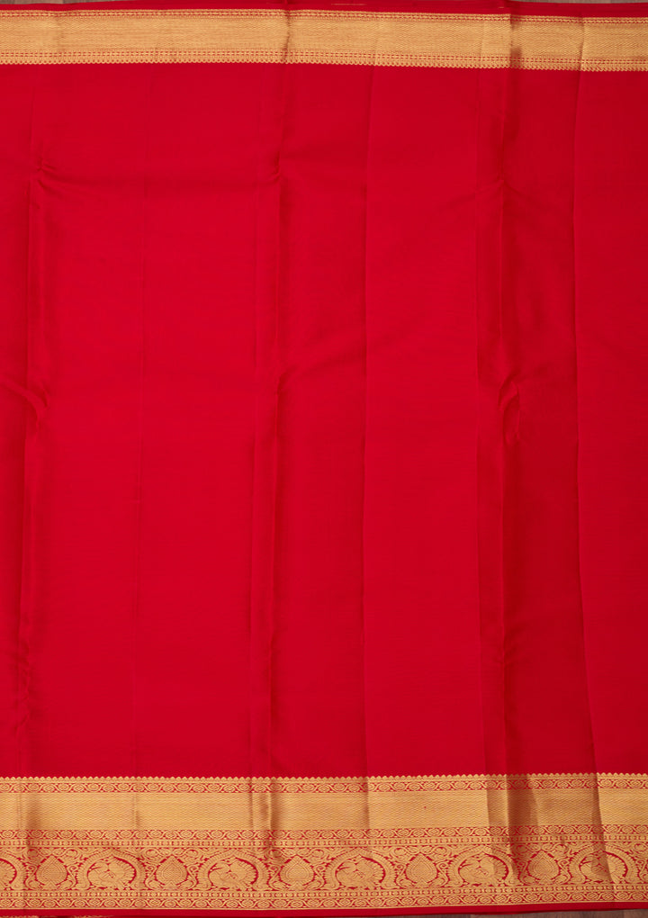 Red Pure Silk Jaal Saree With Matching Blouse Piece
