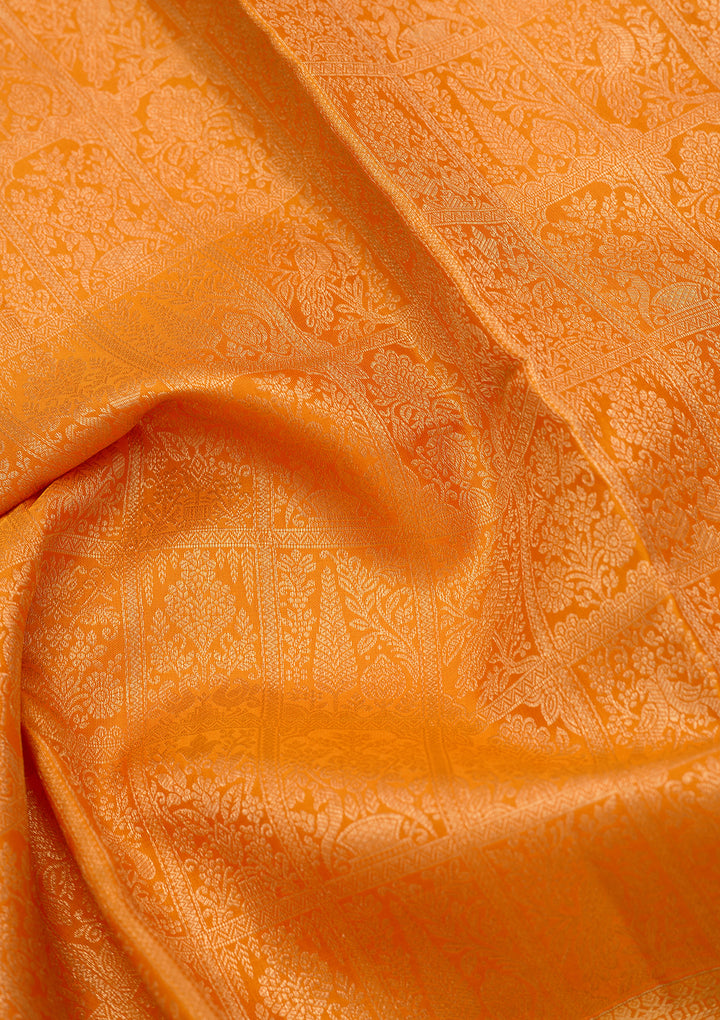 Mustard Yellow Pure Silk Jaal Saree With Matching Blouse Piece