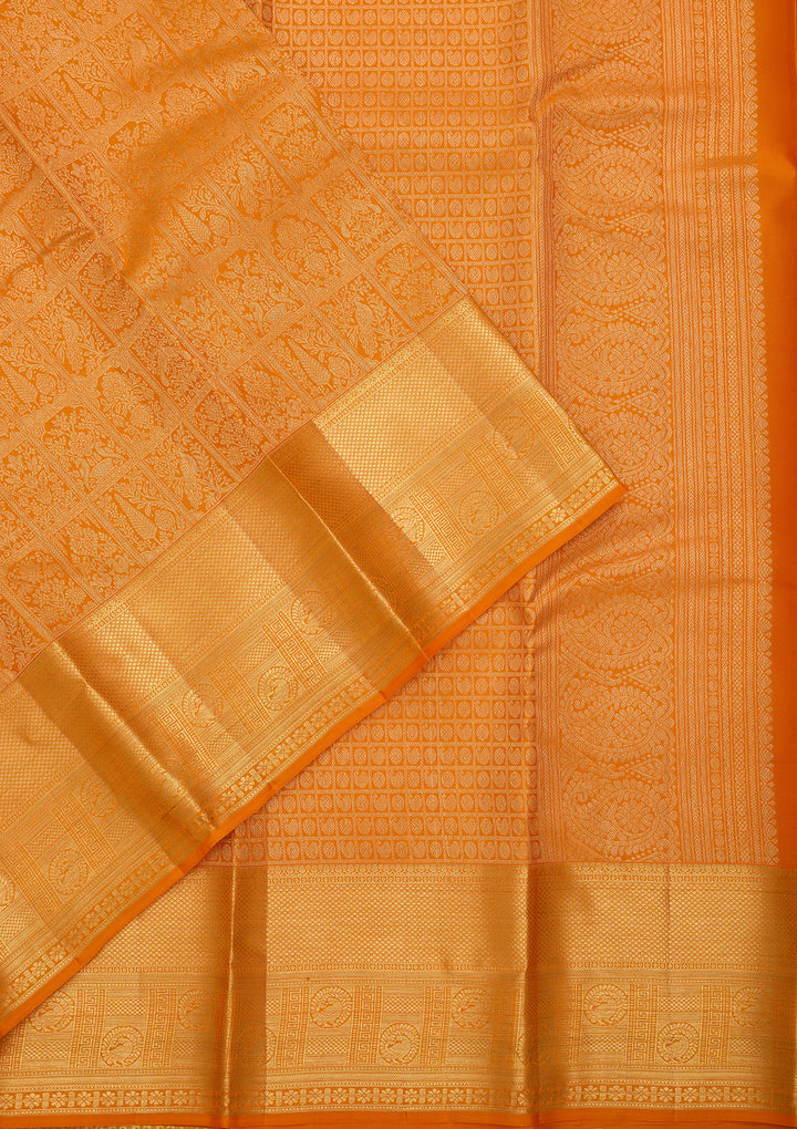 Mustard Yellow Pure Silk Jaal Saree With Matching Blouse Piece