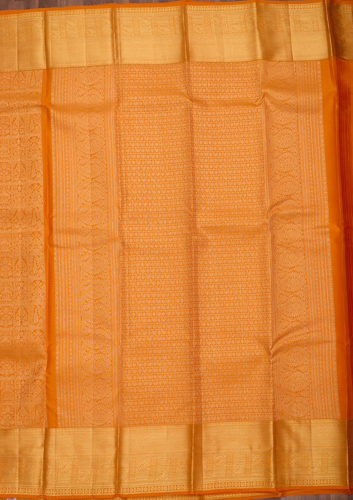 Mustard Yellow Pure Silk Jaal Saree With Matching Blouse Piece