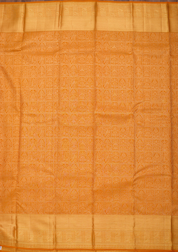 Mustard Yellow Pure Silk Jaal Saree With Matching Blouse Piece