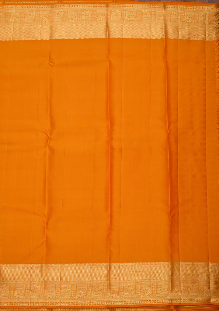 Mustard Yellow Pure Silk Jaal Saree With Matching Blouse Piece