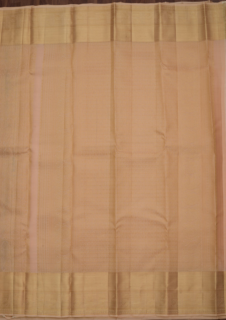 Beige Pure Silk Jaal Saree With Matching Blouse Piece