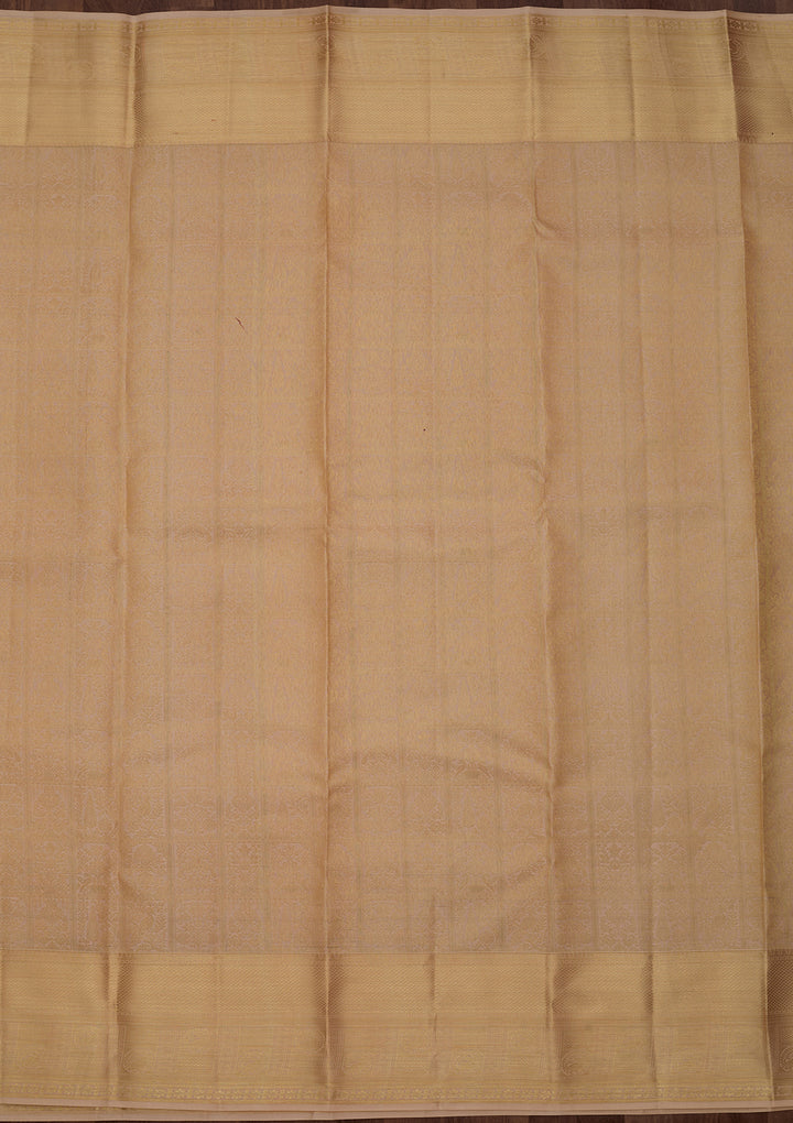 Beige Pure Silk Jaal Saree With Matching Blouse Piece