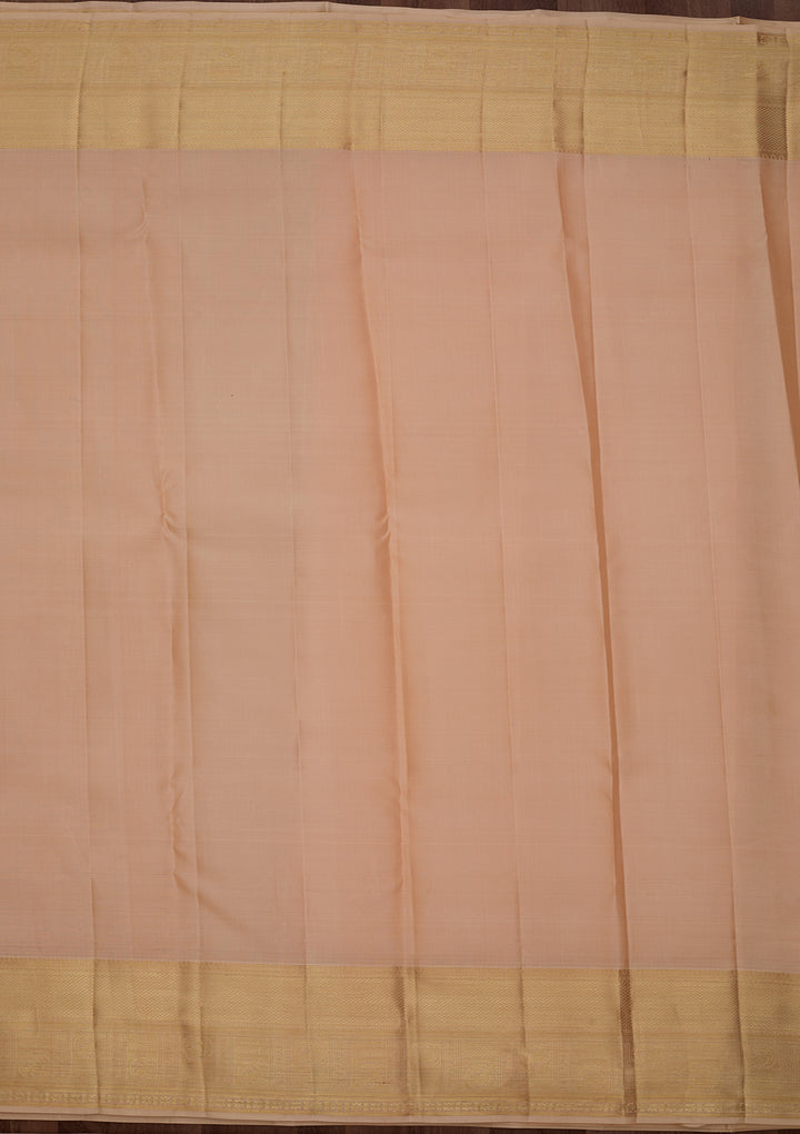 Beige Pure Silk Jaal Saree With Matching Blouse Piece