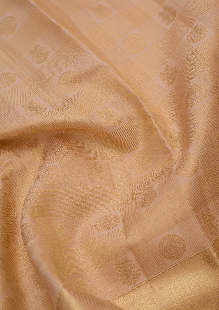 Beige Pure Silk Jaal Saree With Matching Blouse Piece