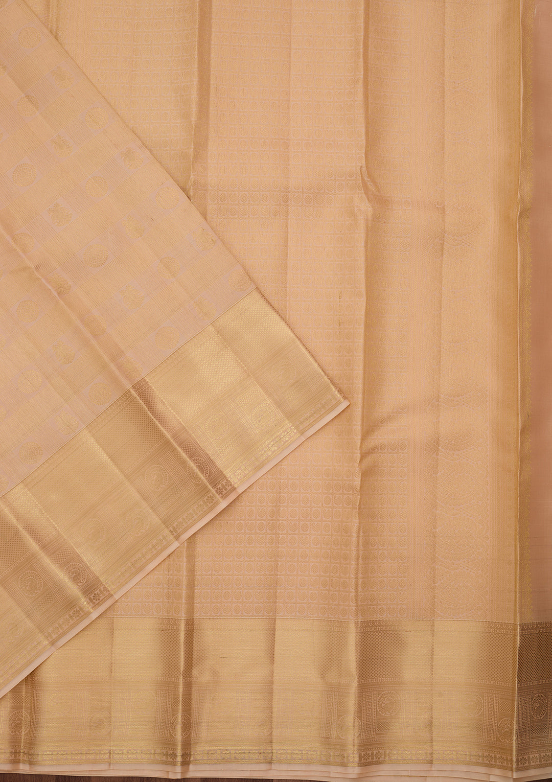 Beige Pure Silk Jaal Saree With Matching Blouse Piece