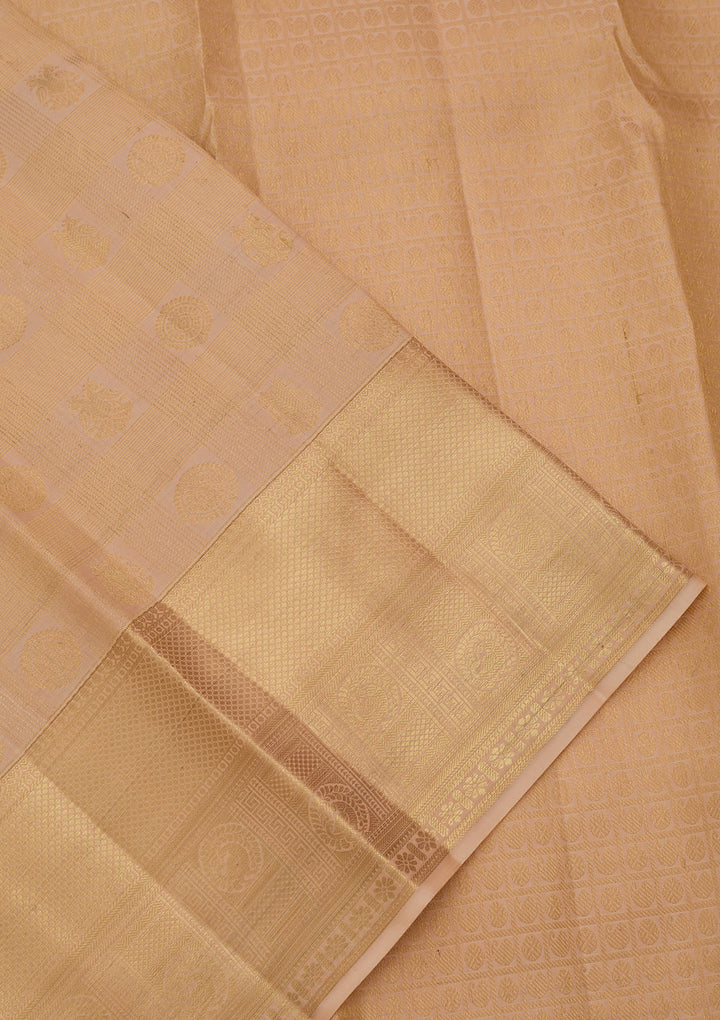 Beige Pure Silk Jaal Saree With Matching Blouse Piece