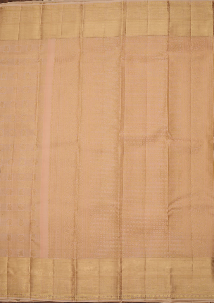 Beige Pure Silk Jaal Saree With Matching Blouse Piece