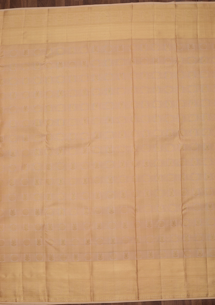 Beige Pure Silk Jaal Saree With Matching Blouse Piece