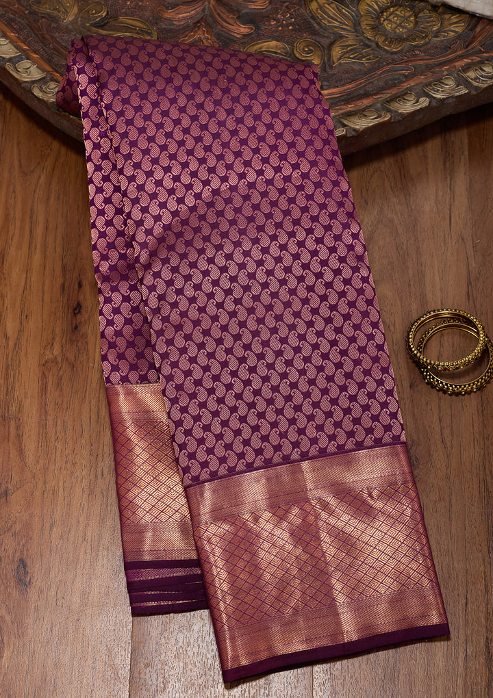 Purple Pure Silk Jaal Saree With Matching Blouse Piece