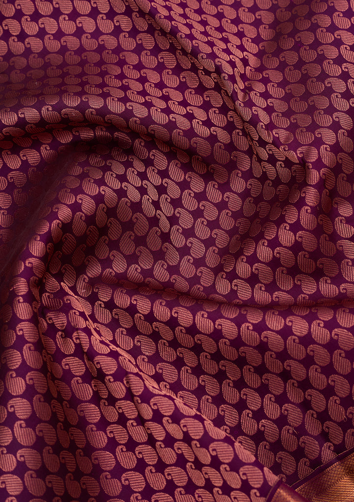 Purple Pure Silk Jaal Saree With Matching Blouse Piece