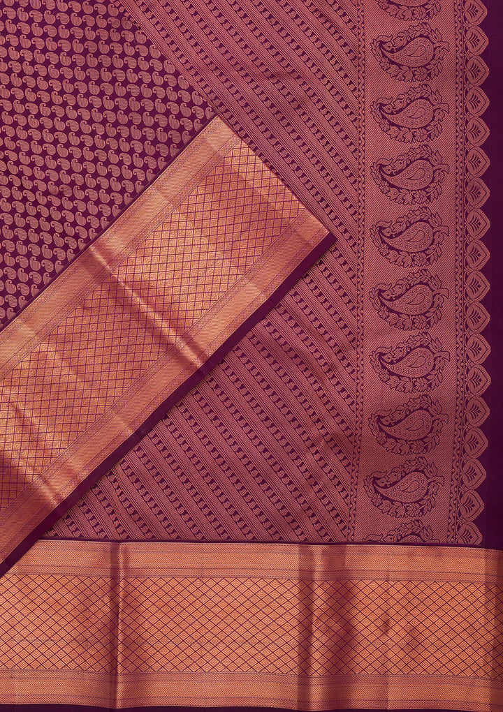 Purple Pure Silk Jaal Saree With Matching Blouse Piece