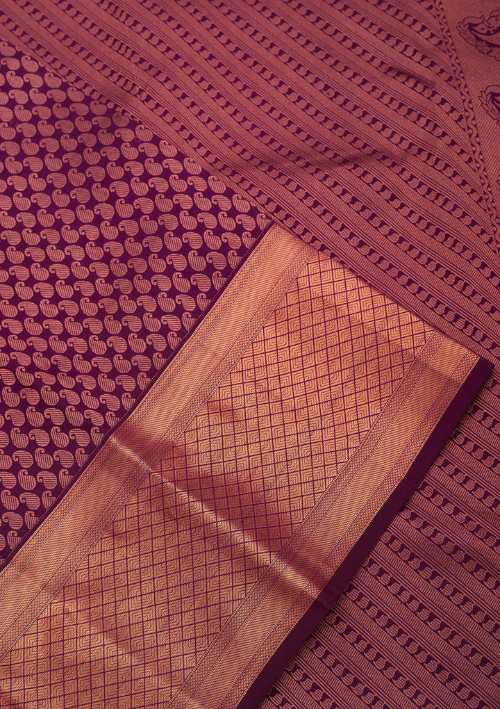 Purple Pure Silk Jaal Saree With Matching Blouse Piece