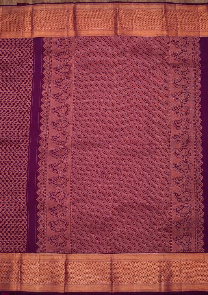 Purple Pure Silk Jaal Saree With Matching Blouse Piece