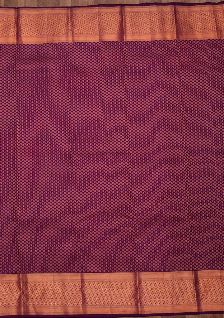 Purple Pure Silk Jaal Saree With Matching Blouse Piece