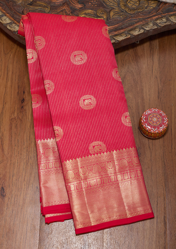 Rani Pink Pure Silk Jaal Saree With Matching Blouse Piece
