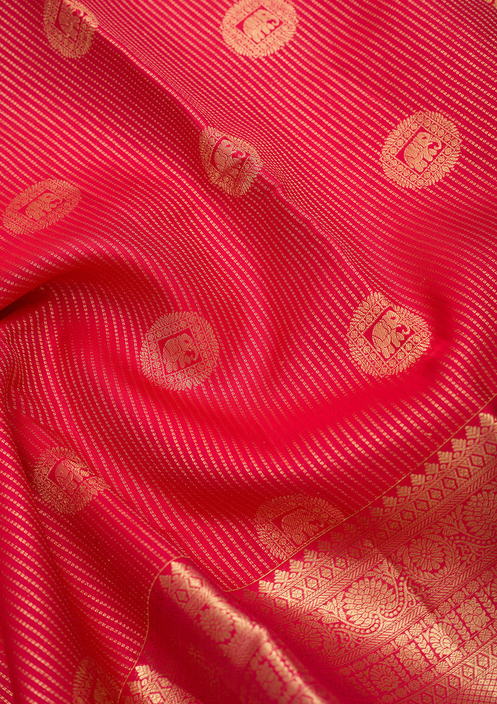 Rani Pink Pure Silk Jaal Saree With Matching Blouse Piece