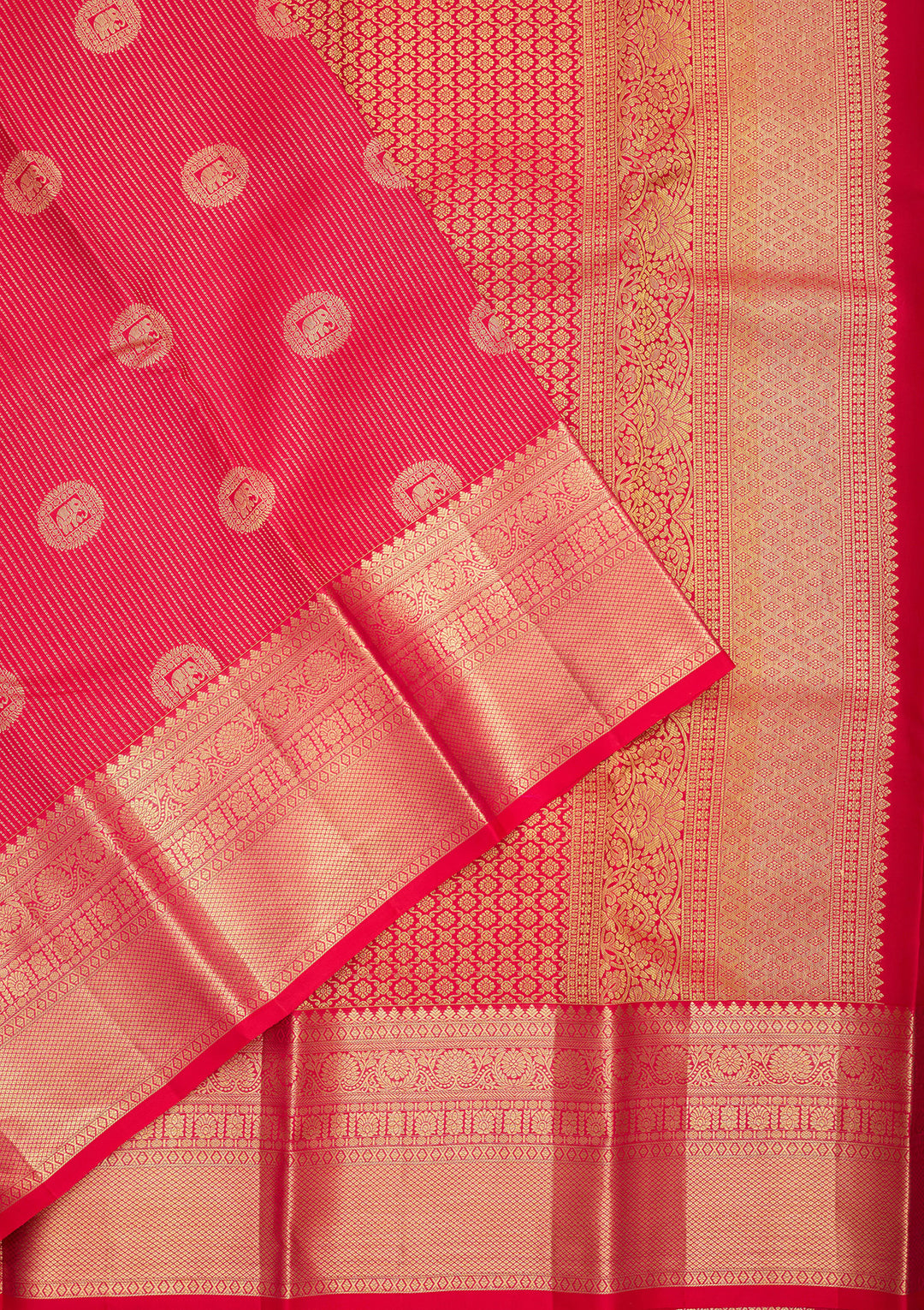 Rani Pink Pure Silk Jaal Saree With Matching Blouse Piece