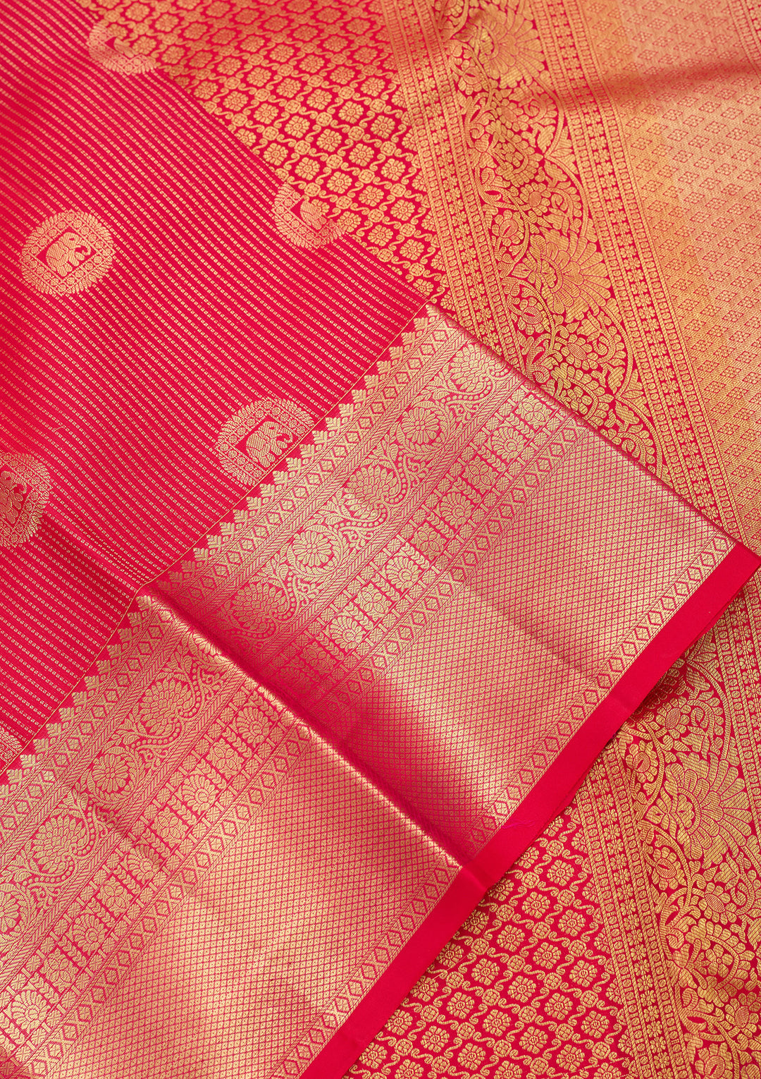 Rani Pink Pure Silk Jaal Saree With Matching Blouse Piece