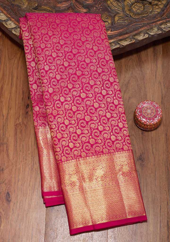 Rani Pink Pure Silk Jaal Saree With Matching Blouse Piece