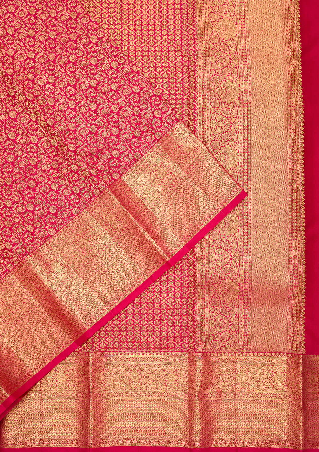 Rani Pink Pure Silk Jaal Saree With Matching Blouse Piece