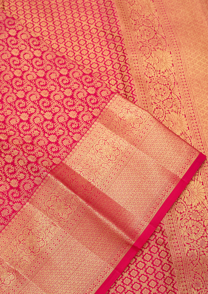 Rani Pink Pure Silk Jaal Saree With Matching Blouse Piece