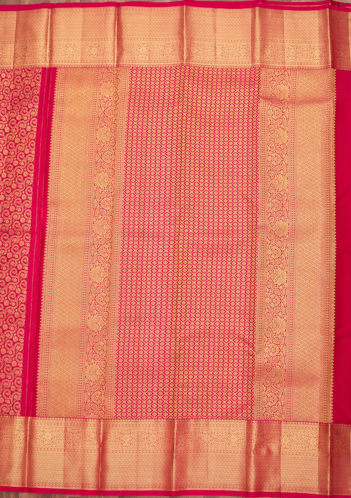 Rani Pink Pure Silk Jaal Saree With Matching Blouse Piece