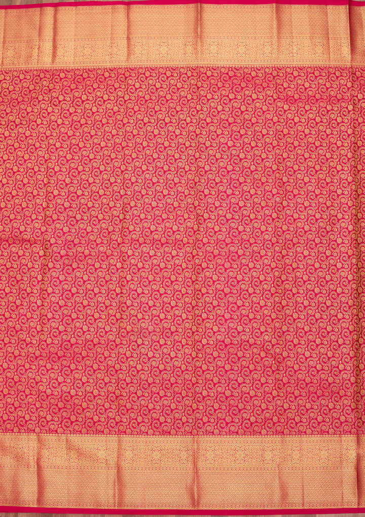 Rani Pink Pure Silk Jaal Saree With Matching Blouse Piece