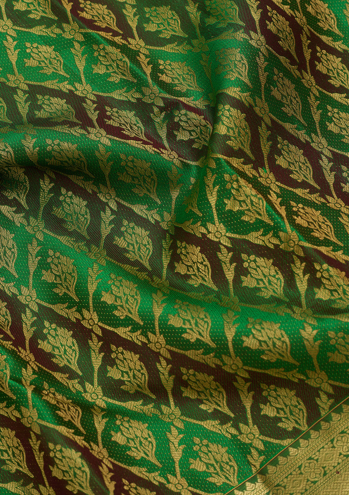 Rama Green Pure Silk Jaal Saree With Matching Blouse Piece
