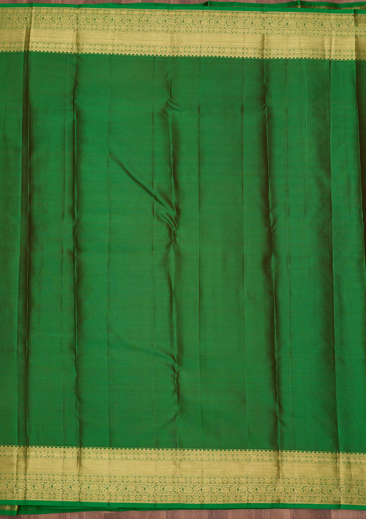 Rama Green Pure Silk Jaal Saree With Matching Blouse Piece