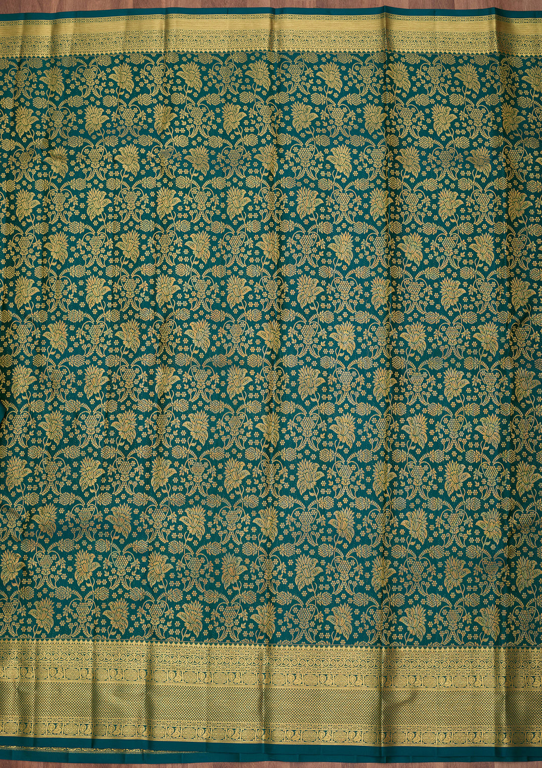 Peacock Blue Pure Silk Jaal Saree With Matching Blouse Piece
