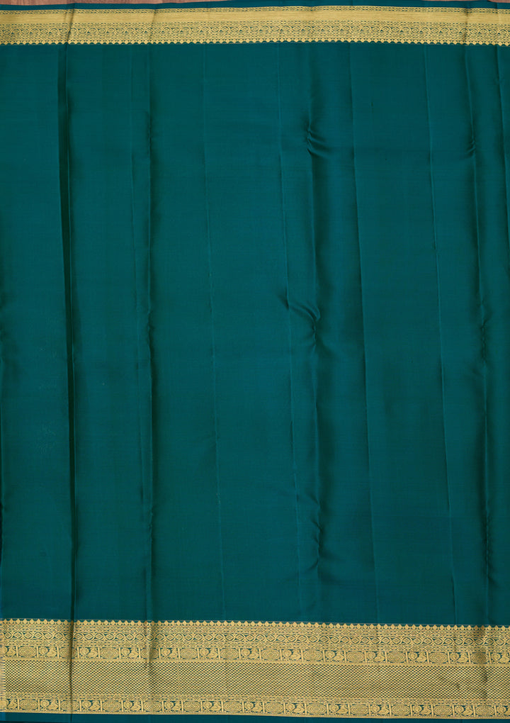 Peacock Blue Pure Silk Jaal Saree With Matching Blouse Piece