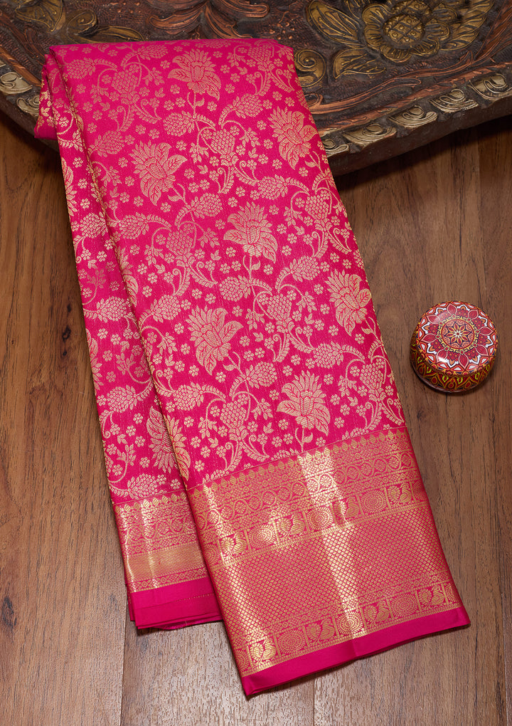 Rani Pink Pure Silk Jaal Saree With Matching Blouse Piece
