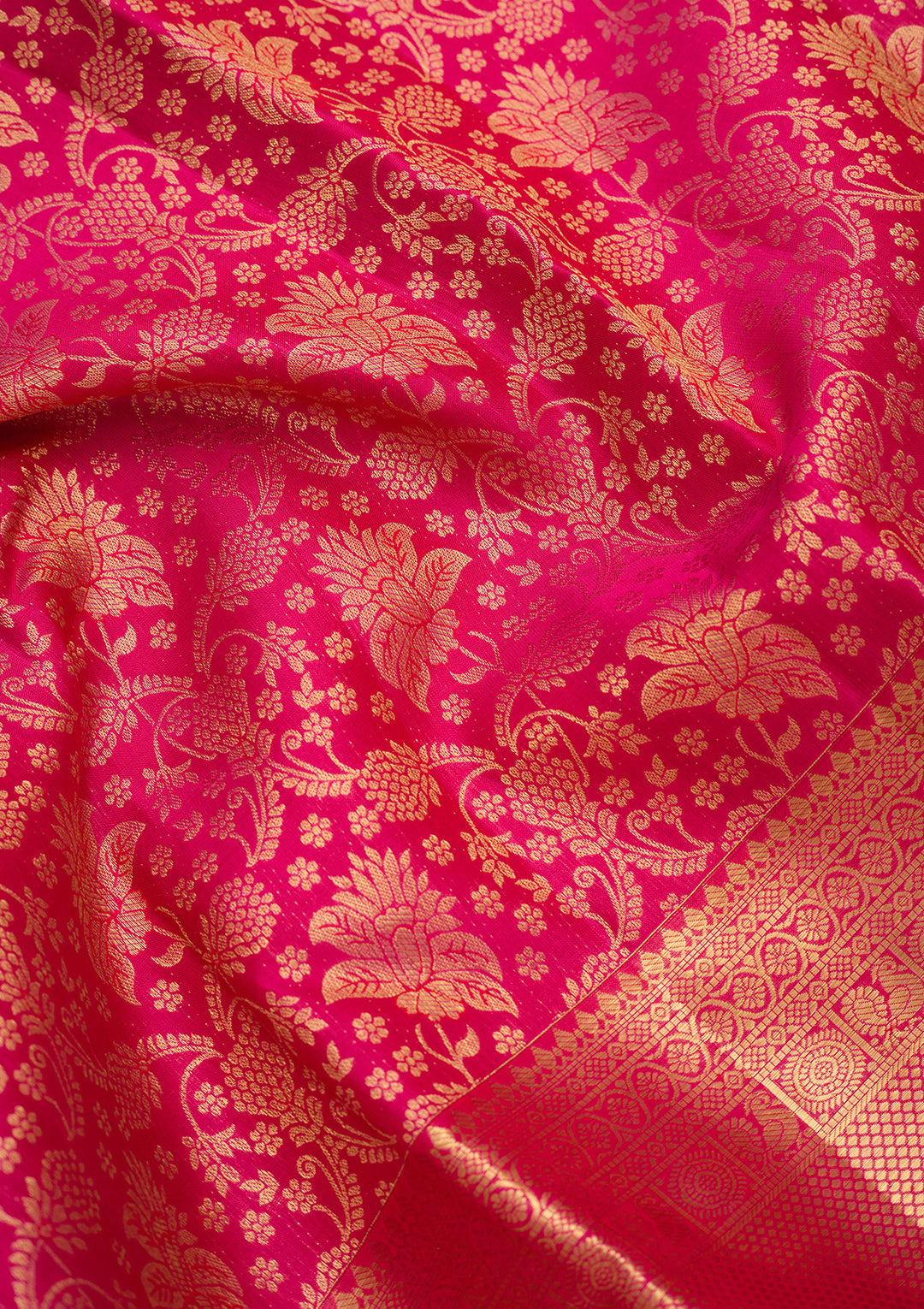 Rani Pink Pure Silk Jaal Saree With Matching Blouse Piece