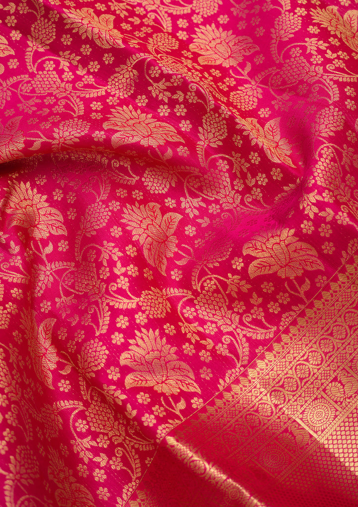 Rani Pink Pure Silk Jaal Saree With Matching Blouse Piece
