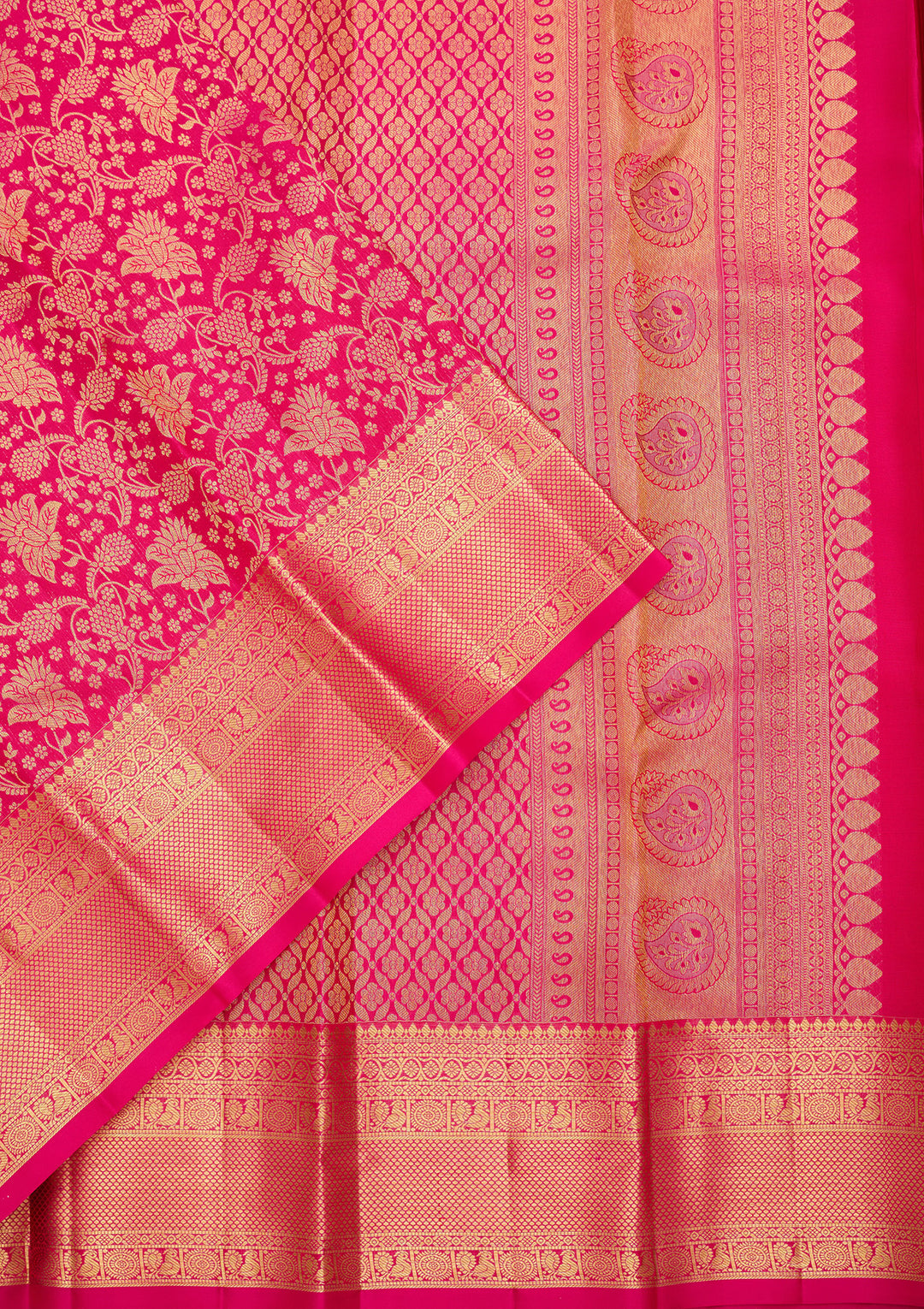 Rani Pink Pure Silk Jaal Saree With Matching Blouse Piece